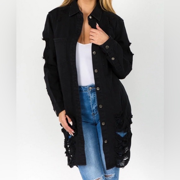 Thrill Jackets & Blazers - 🖤Thrill Black Distressed Jean Jacket🖤